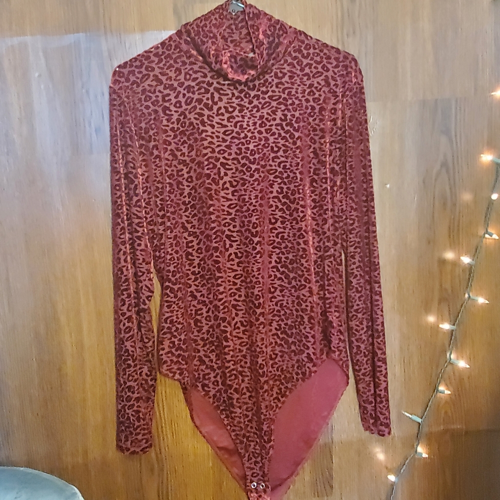 Forever 21 Red Leopard Mesh Bodysuit NWT